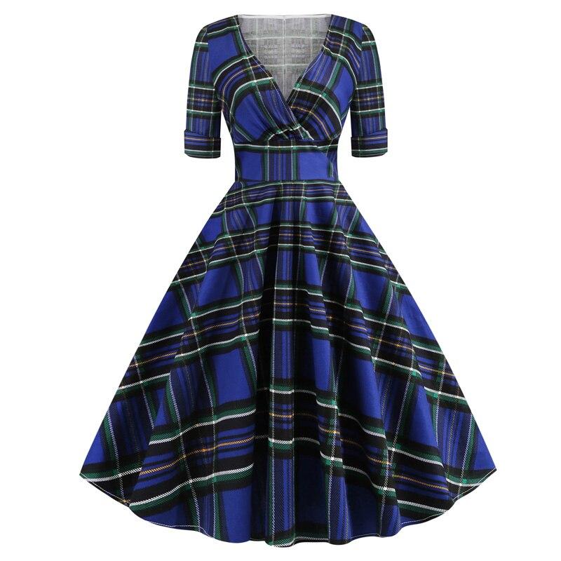 Vintage Rockabilly Φόρεμα 50s Tartan Blue
