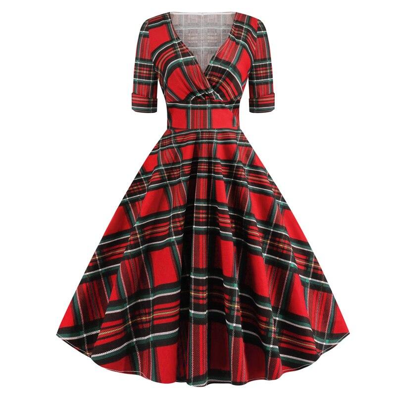 Vintage Φόρεμα Rockabilly 50s Tartan Red