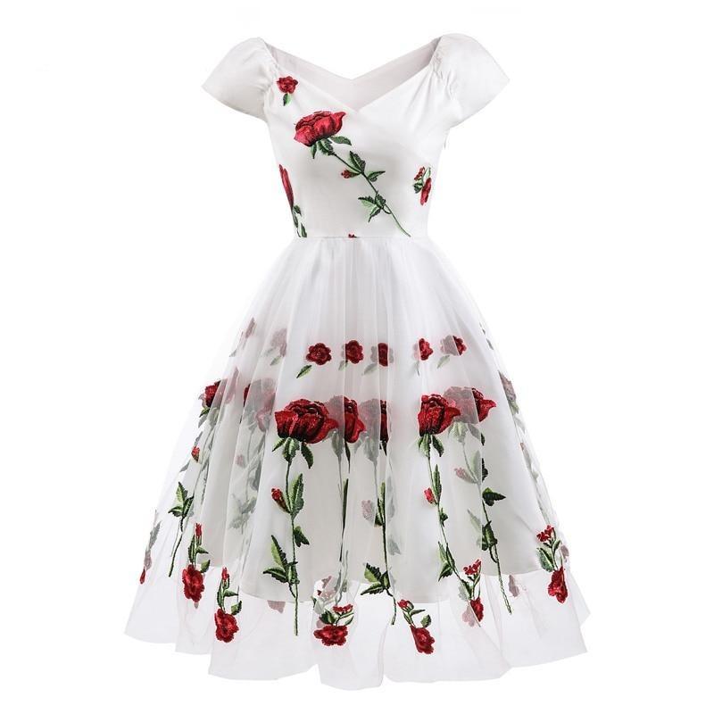 Vintage Δαντελένιο Φόρεμα Rockabilly Λευκό