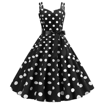 Vintage Rockabilly Φόρεμα Μαύρες Πουά