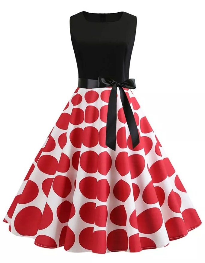 Vintage Κόκκινο Και Μαύρο Φόρεμα Rockabilly