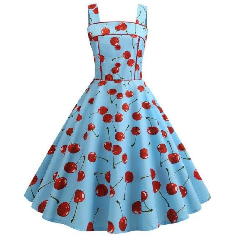 Vintage Φόρεμα 1950 Cherry Blue
