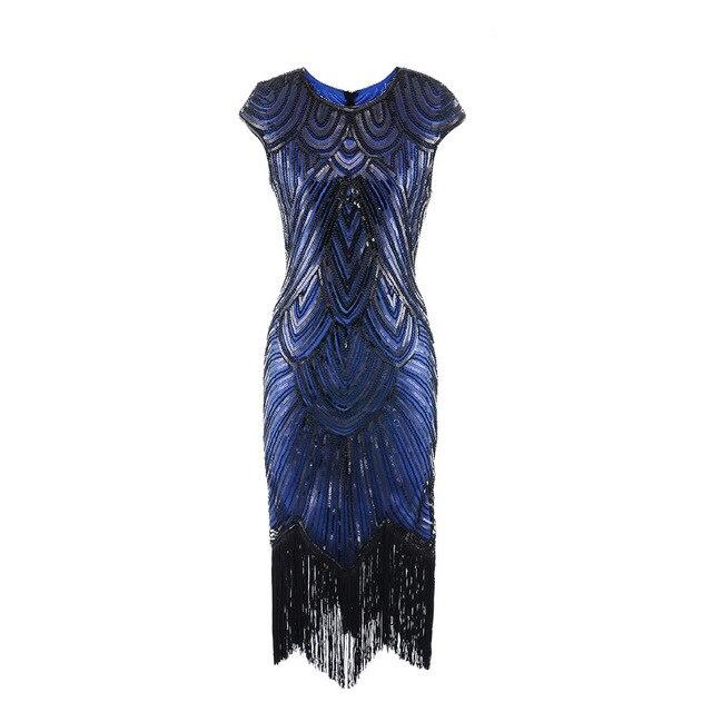 Vintage 20s Plus Size Art Deco Φόρεμα Μπλε Μαύρο