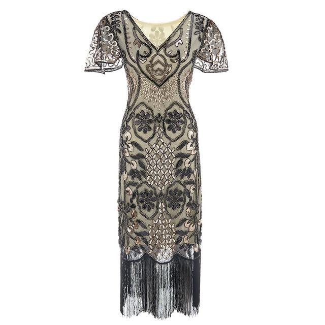 Vintage 20s Plus Size Φόρεμα Μπεζ Μαύρο