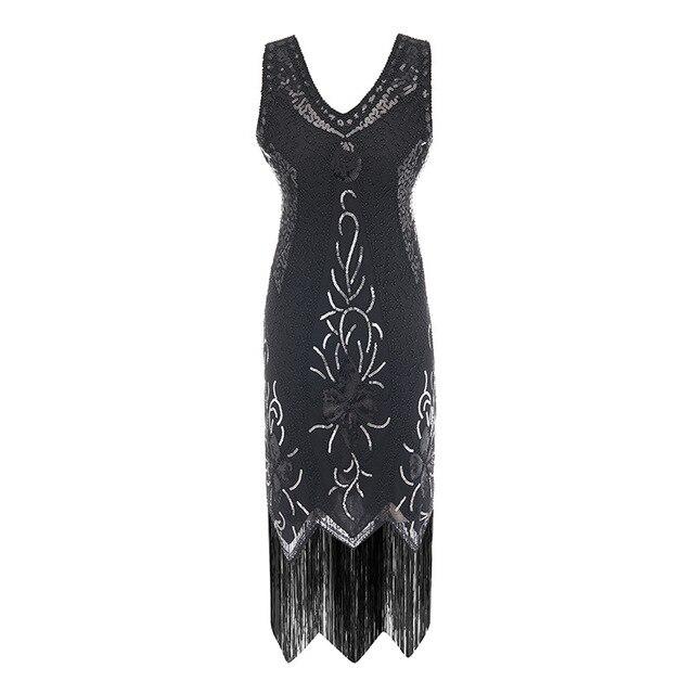 Vintage 20s Plus Size Charleston Φόρεμα Μαύρο