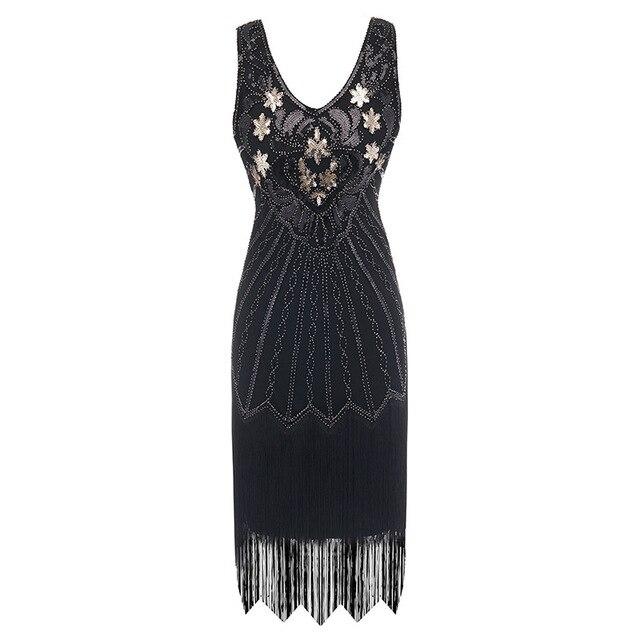 Vintage Φόρεμα 20s Plus Size Μαύρο Χρυσό