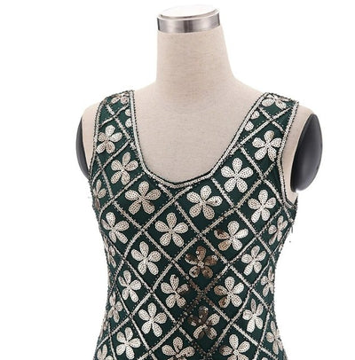 Vintage 20s Plus Size Πράσινο Χρυσό Φόρεμα