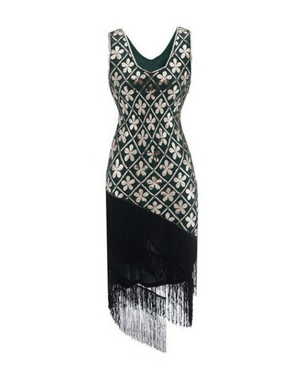 Vintage 20s Plus Size Πράσινο Χρυσό Φόρεμα