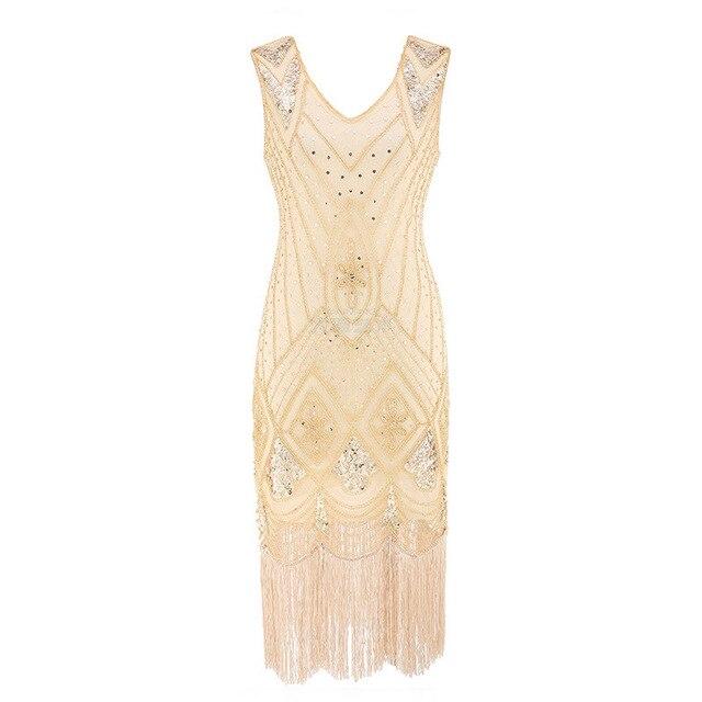 Vintage 20s Sequin Φόρεμα Μπεζ