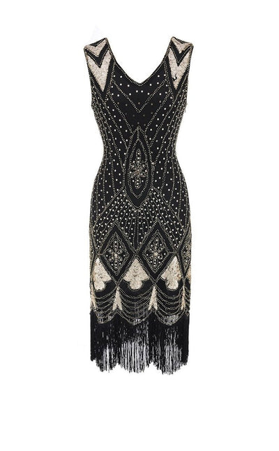 Vintage 20s Sequin Φόρεμα Μαύρο Χρυσό