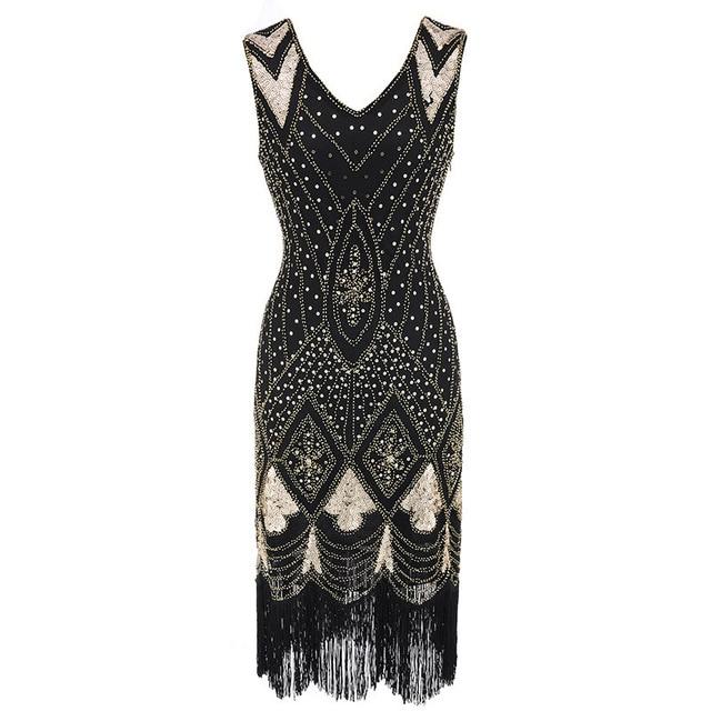Vintage 20s Sequin Φόρεμα Μαύρο Χρυσό