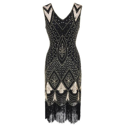 Vintage 20s Sequin Φόρεμα Μαύρο Χρυσό