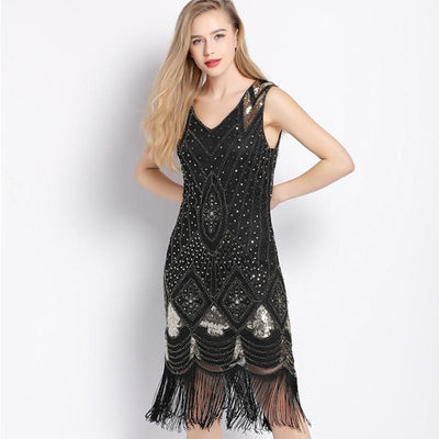 Vintage 20s Sequin Φόρεμα Μαύρο Χρυσό