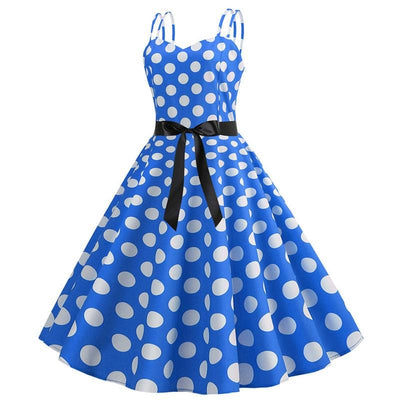 Vintage Rockabilly Φόρεμα Μπλε Πουά