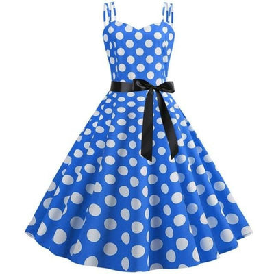 Vintage Rockabilly Φόρεμα Μπλε Πουά