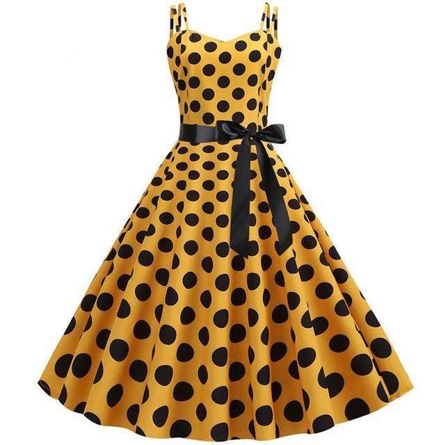 Vintage Rockabilly Φόρεμα Κίτρινα Πουά