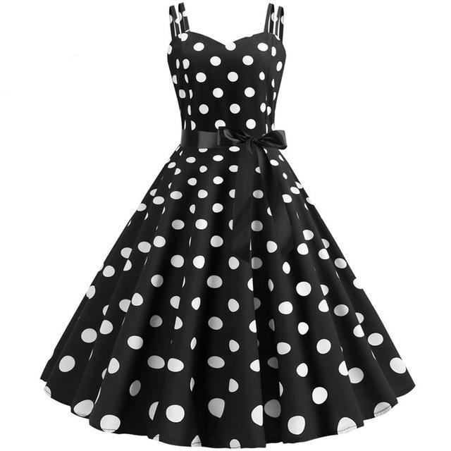 Vintage Rockabilly Φόρεμα Μαύρο Λευκό Πουά