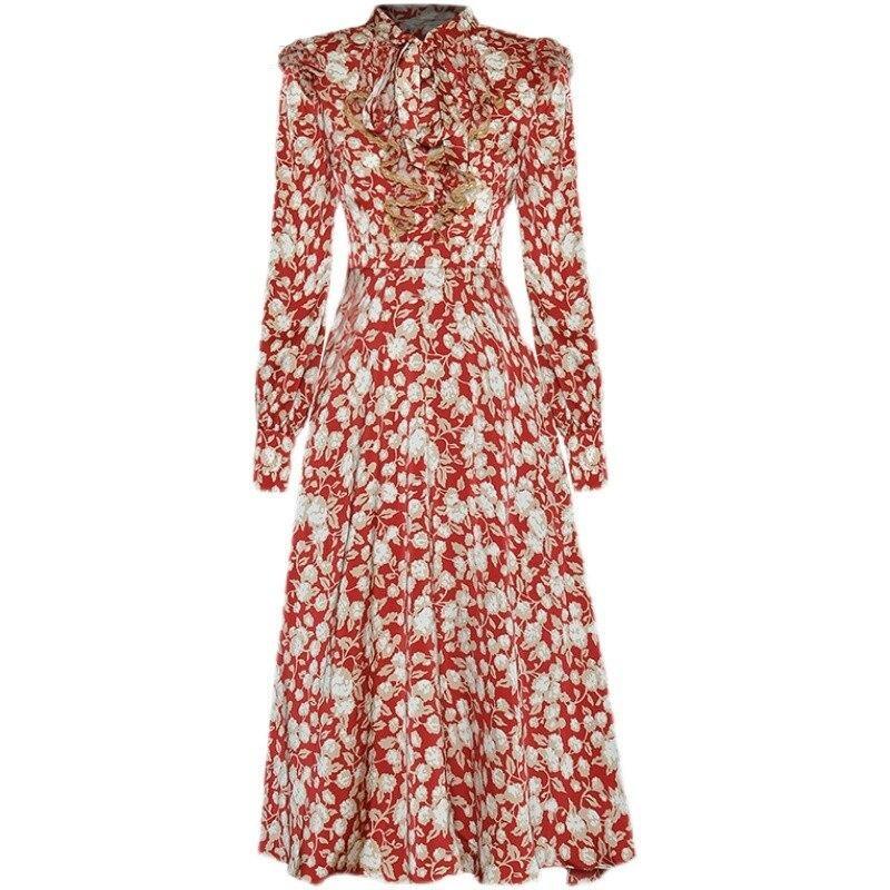 Vintage 40s Floral Φόρεμα Κόκκινο